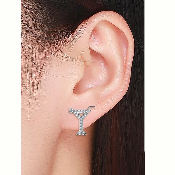 Martini Cocktail Stud‎ Earrings With Australian Crystals - Picture 3 of 5